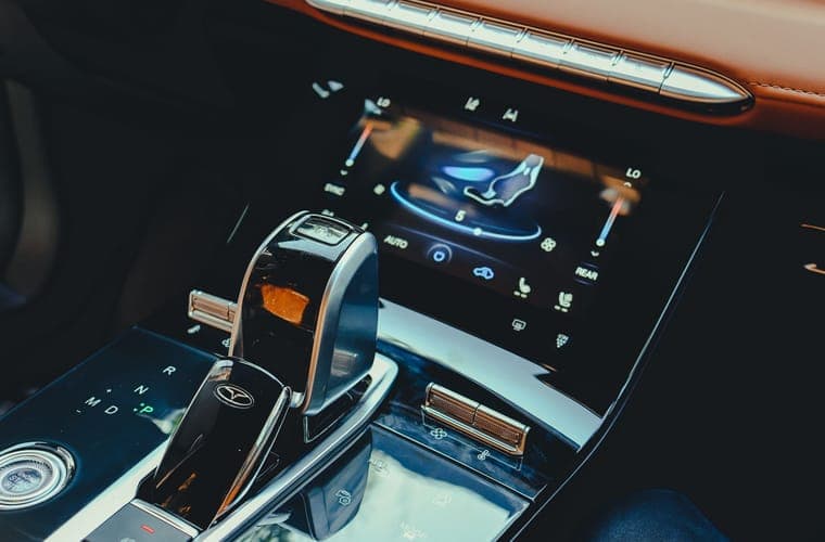 Car center console and digital display in a modern cabin