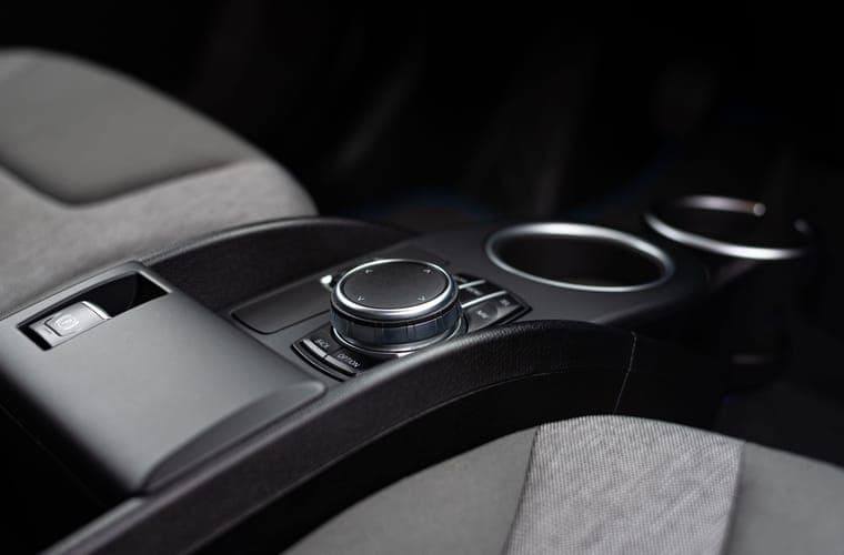 Close-up of a car console control surface